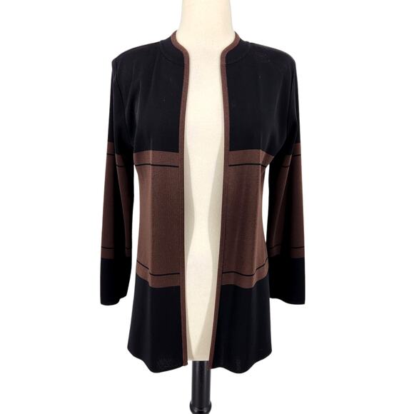 SALE Misook Open Cardigan Santana Knit Black & Brown Colorblock Womens XS - Picture 1 of 5